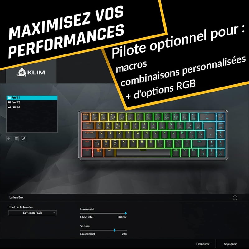 KLIM Shift Francia Kiosztású Bluetooth Billentyűzet - Vezeték Nélküli Gamer Keyboard PC, Mac, PS4, PS5, Xbox, Smart TV Eszközökhöz - Fekete-