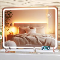 Hasipu LED Sminktükör 58x46 cm - Kerek Fehér Kozmetikai Tükör Érintőképernyős Vezérléssel, 3 Fokozatú Tompítható Világítással, Alumínium Ker 1