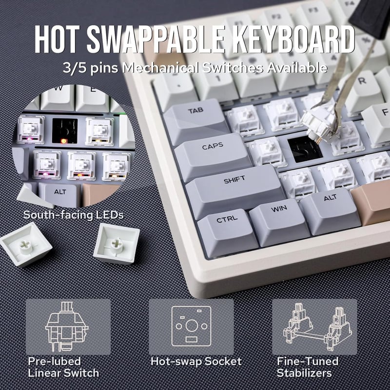 EPOMAKER Galaxy100 Aluminium Mechanikus Gamer Billentyűzet - 96% Méret, 8000 mAh, QMK/VIA, Vezeték Nélküli, Hot-Swap, Retro Dizájn, Wisteria