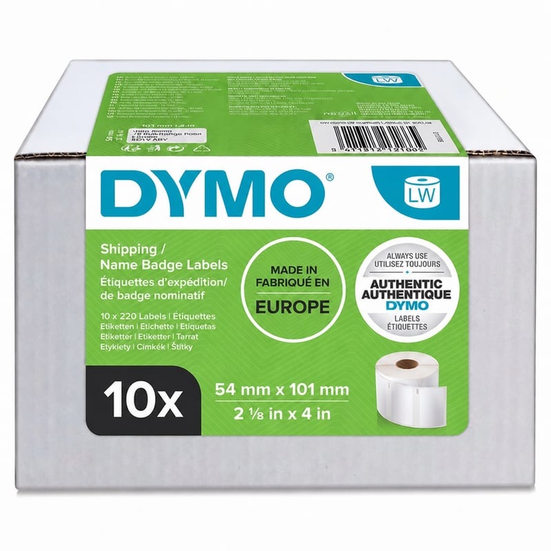 Etichete de expediere și ecusoane DYMO Original LabelWriter, mari 54x101 mm, 10 role (2200 buc.), autoadezive, detașabile, pentru imprimante LabelWriter — set de 10 bucăți