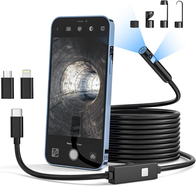 Qimic 1080P HD Endoszkóp Kamera - Dupla Lencsés, IP67 Vízálló, Android/iPhone Kompatibilis, 5m