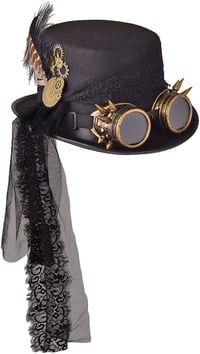 COSDREAMER Steampunk Cilinder Kalap Szemüveggel - Fekete, 60cm - Halloween Jelmez 1