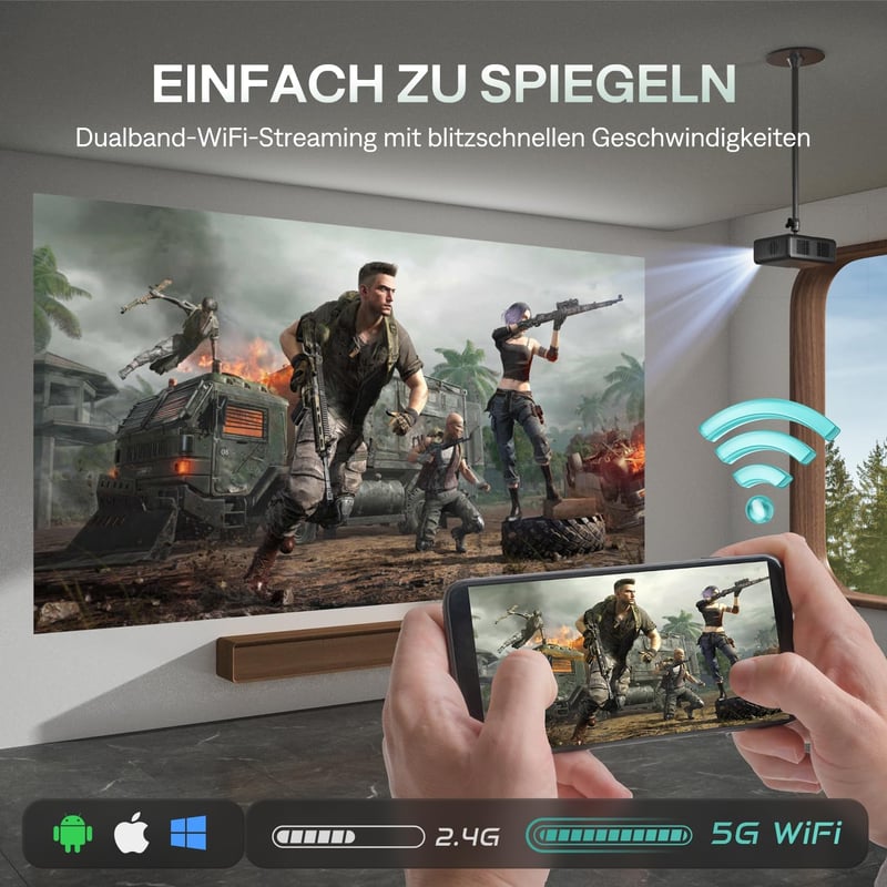 Aurzen D1 Pro Okos Projektor Full HD 1080P, 4K Támogatással, Dolby Audio, Automata Fókusz, 2x10W Hangszóró, WiFi, Bluetooth 5.2, Netflix Kom