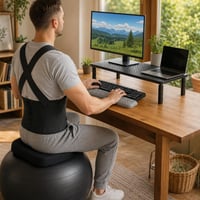 Pachet Ergonomic Birou: 1x minge + 1x suport încheietură + 1x centură lombară + 1x suport monitor + 1x pernă 1