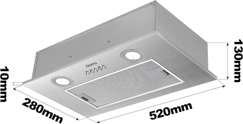 Ciarra CBCS5913A Páraelszívó Alap, 52 cm Széles, 300 m³/h Teljesítmény, Rozsdamentes Acél, LED Világítás, 3 Fokozat, Alumínium Zsírszűrő, CB