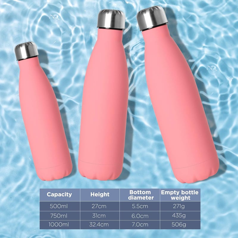 GeeRic 750 ml Rozsdamentes Acél Termosz - Dupla Falú, Szivárgásmentes Hőszigetelt Kulacs, BPA-mentes, Hidegen-Melegen Tartó, Rózsaszín, Tisz