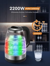 FOHERE üveg vízforraló 5 hőfokbeállítással, LED-del, melegen tartó funkcióval, 1.7L 5
