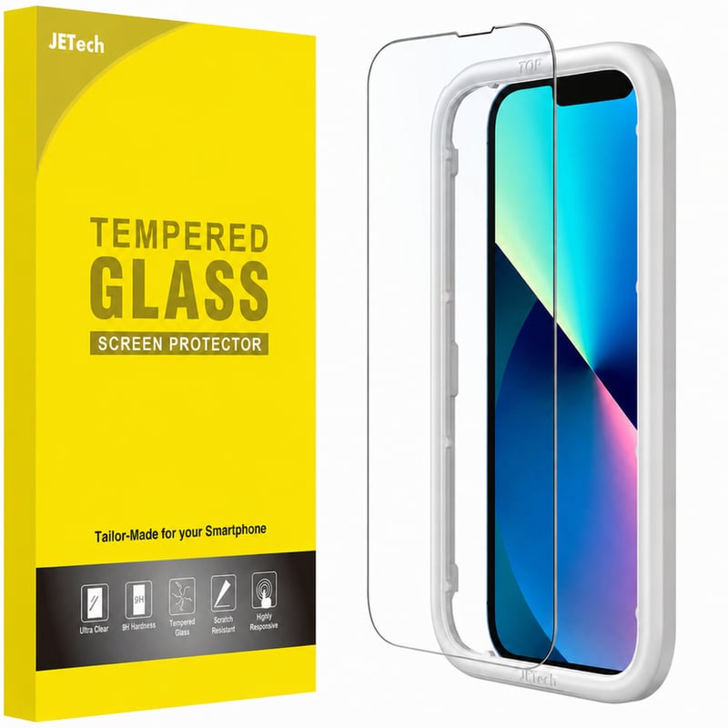 JETech Ochranné tvrdené sklo na iPhone 13/13 Pro, balenie 2 ks (z originálnej súpravy), tvrdosť 9H, ultra priehľadné
