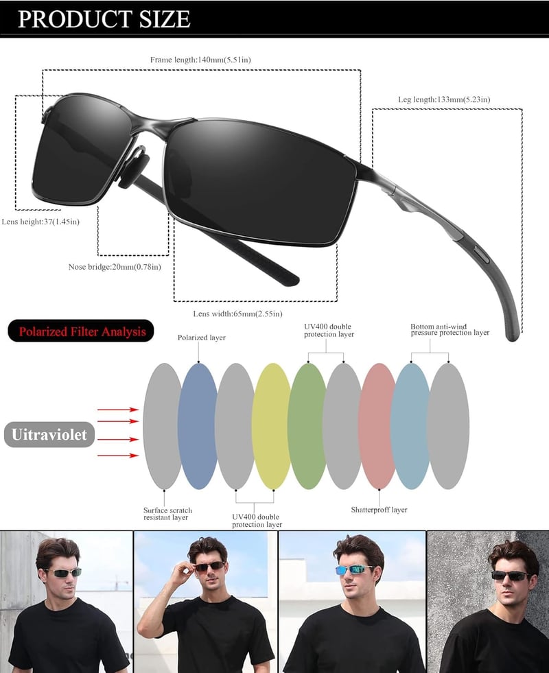 LEDING&BEST Polarizált Pilóta Napszemüveg - Unisex, Könnyű Fém Keret, Retro Stílus