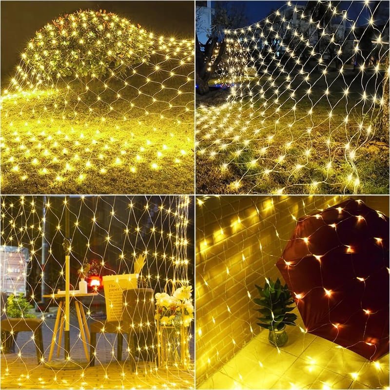 Liyade Kültéri Fényfüggöny 3x2m - 200 LED Meleg Fehér Világítás IP44 Vízálló - Távirányítós Időzítő 8 Üzemmóddal Kertbe, Bokrokra, Karácsony