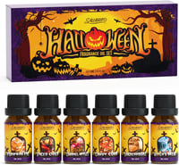 Salubrito Halloween Illóolaj Készlet - 6 Őszi Aroma Diffúzorba: Tökös Süti, Fűszeres Almabor, Karamellás Alma, Csemege Kukorica, Boszorkány  1