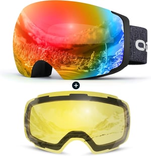 Odoland Unisex Skijaške Naočale s Magnetskom Izmjenjivom Lećom - Snowboard Naočale Bez Okvira s UV Zaštitom, Protiv Magljenja, Kompatibilne s Kacigom