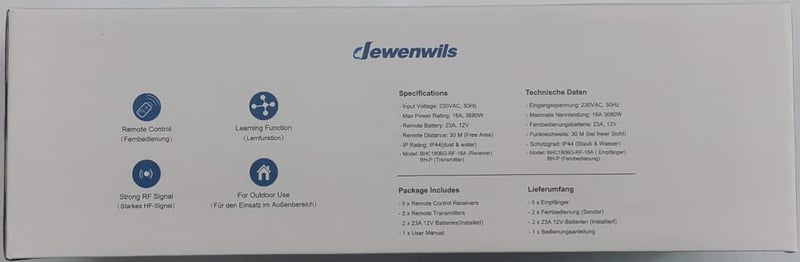 DEWENWILS IP44 Kültéri Távirányítós Konnektor Szett, 5db, 30m Hatótáv
