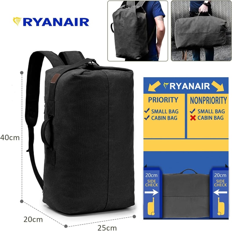 SUCIKORIO 40x20x25 Repülős Hátizsák - Kézipoggyász Ryanair Járatokra, 20L Túra és Taktikai Hátizsák