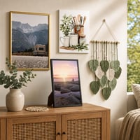Botanički zidni set: 2x okvir 30x40 cm + akvarel slika + makrame s uzorkom lišća 1