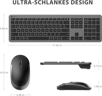 iClever Vezeték Nélküli Billentyűzet és Egér Szett - Újratölthető, Ultravékony, Csendes, QWERTZ Kiosztású PC/Laptop Billentyűzet, Szürke - grey 8