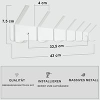 Honsky Fali Fogas 7 Dupla Akasztóval - Fehér Fém Ruhafogas Kabátoknak, Sálaknak, Kalapoknak - Modern Lakberendezési Kiegészítő Előszobába 2