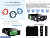 Waveshare RS232/RS485/RS422-RJ45 Ethernet Átalakító Modul, Ipari Sínre Szerelhető Szigetelt Soros Szerver, TCP/IP Konverter, 10/100M Auto-Ne 7