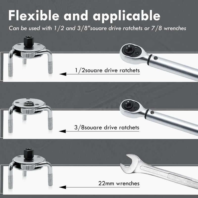 CCLIFE Olajszűrő Kulcs 3-Karos Cr-V Pók Adapter Készlettel - Olajcseréhez, 69-136 mm Átmérőjű Szűrőkhöz, Króm-Vanádium Acél
