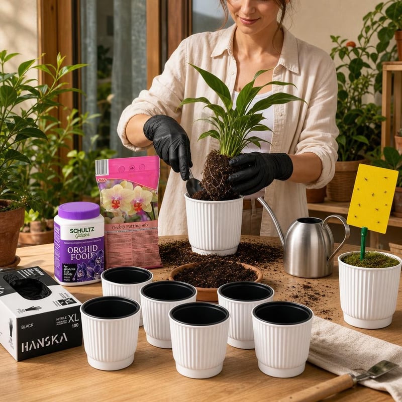 Növénydoktor kertcsomag: 100 db kesztyű + orchideaföld/táp + 500 ml kanna + 6 önöntöző cserép + 30 rovarlap