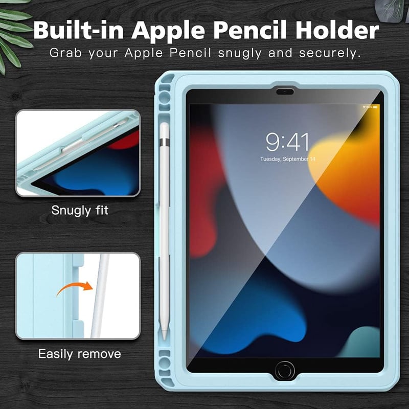 iPad 10,2" Védőtok Beépített Kijelzővédővel - MoKo Égkék Tok 7-9. Generációs iPadhez
