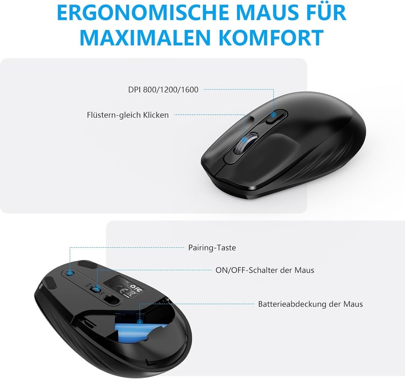 OMOTON vezeték nélküli billentyűzet és egér szett, Windows kompatibilis, QWERTZ, fekete