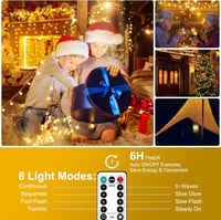 Bigzom LED Gömbfüzér 100 LED Meleg Fehér Fénnyel - 11m USB Fényfüzér Távirányítóval, 8 Világítási Móddal, Időzítővel - Kültéri/Beltéri Dekor 3
