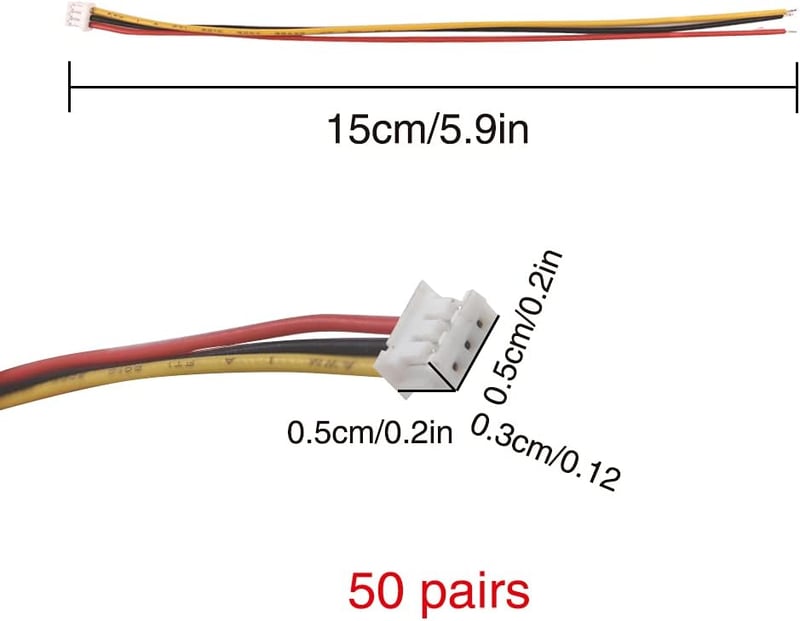 YIXISI 50 Pár Mini Micro JST-ZH 1.5mm 3-Pin Csatlakozó Kábellel 15cm - RC Helikopter, LED, Akkumulátor Összekötő Szett