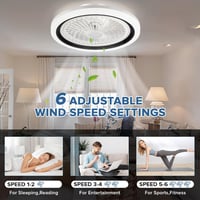 NACATIN Fekete Mennyezeti Ventilátor LED Világítással - Távirányítós Akril Lámpa Fokozatmentes Fényerő és Sebesség Szabályozással Hálószobáb 6