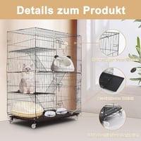 ybaymy Összecsukható Macskaketrec 4 Szintes - 90x55x125 cm Fém Ketrec 1-3 Macskának, 360° Forgatható Kerekekkel, Rámpával, Bel- és Kültéri 3