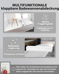 Ezcasch Összecsukható Kádtakaró 80x170 cm - Vízálló, Porvédő, Hőszigetelő Kádpolc 6 kg Teherbírással - Fehér Fürdőszobai Kiegészítő 5