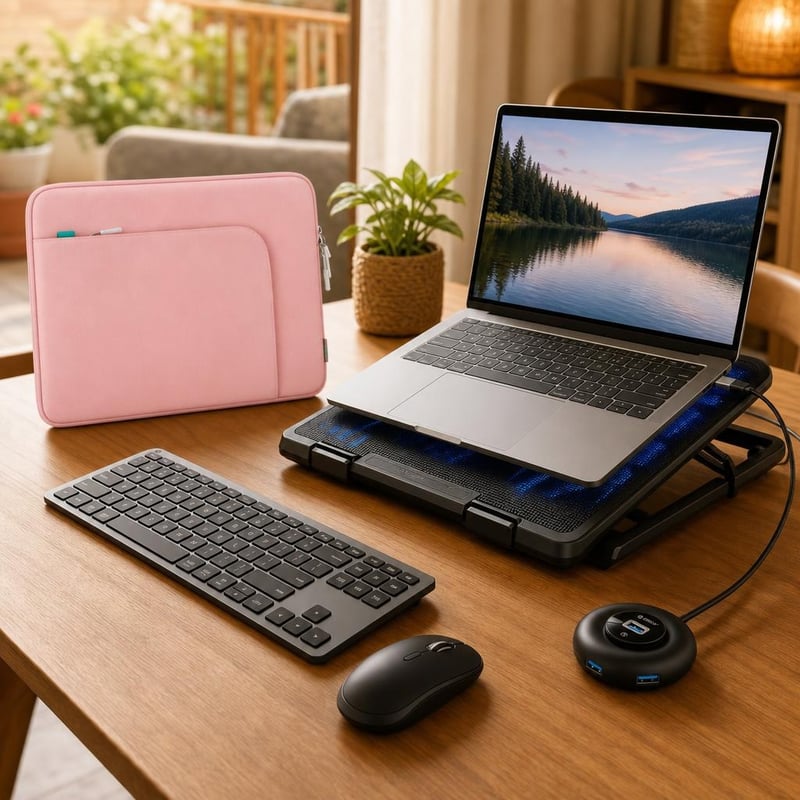 Paket za radni kutak: torba za laptop + bežični set + USB hub + hladnjak