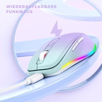 Seenda LED Vezeték Nélküli Egér, Újratölthető Jiggler Funkcióval, Csendes 2.4G USB Egér Laptophoz, 2000 DPI, Világító, Világoszöld-Lila 3