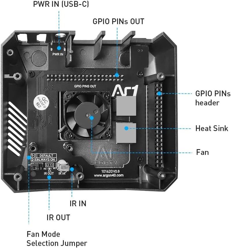 GeeekPi Argon One V2 Alumínium Ház Raspberry Pi 4-hez - Beépített Ventilátorral, Hűtőbordával és Bekapcsoló Gombbal, Retro Játékokhoz