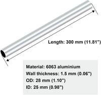 iMeistek 6063 Alumínium Cső 28mm Külső 25mm Belső Átmérő 300mm Hosszú 1,5mm Falvastagságú Varratmentes Egyenes Csövek (3 db) 2