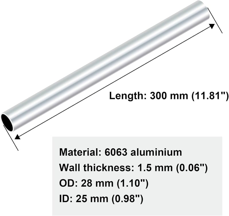 iMeistek 6063 Alumínium Cső 28mm Külső 25mm Belső Átmérő 300mm Hosszú 1,5mm Falvastagságú Varratmentes Egyenes Csövek (3 db)