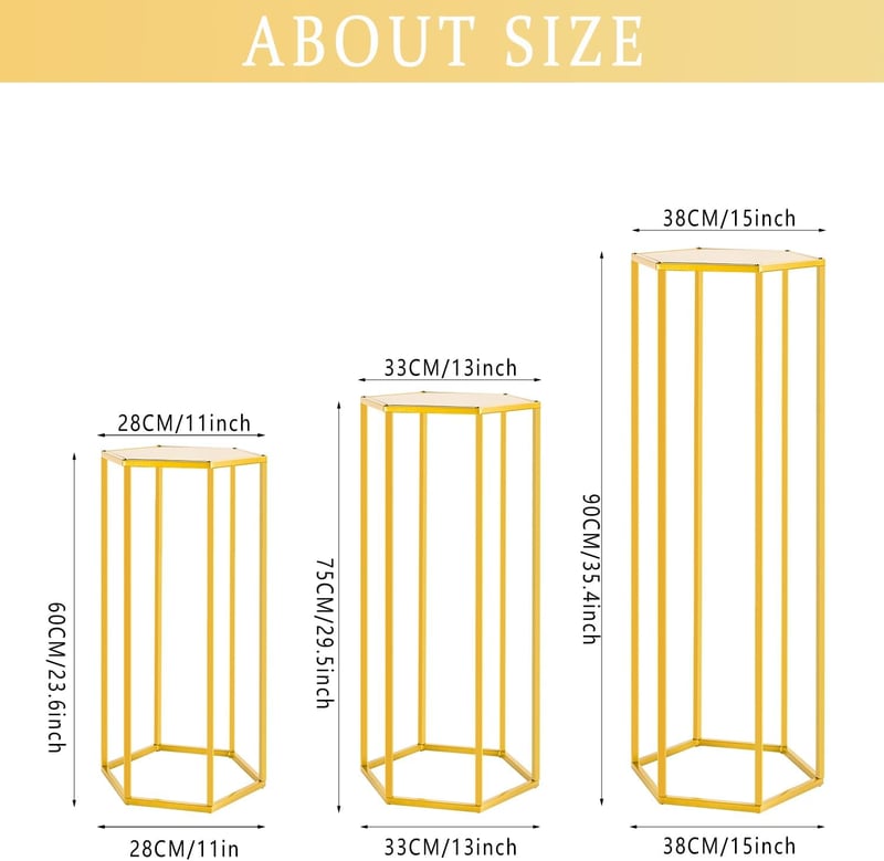 LANLONG Arany Henger Virágállvány Szett 3db - 50cm 80cm 100cm Magas Fém Dekorációs Asztal Esküvőre, Rendezvényekre, Partikra