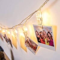 Adurei LED Fotócsipeszes Fényfüzér 40 db Csipesszel - 6m Elemes Dekorációs Világítás Képek Rögzítéséhez - Beltéri/Kültéri Meleg Fehér Fény 7