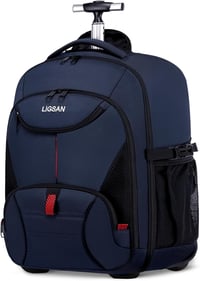 LIGSAN Gurulós Hátizsák Kerekes Laptoptartóval - Kék Utazó Táska Felnőtteknek, Vízálló 2in1 Iskolatáska Teleszkópos Fogantyúval 1