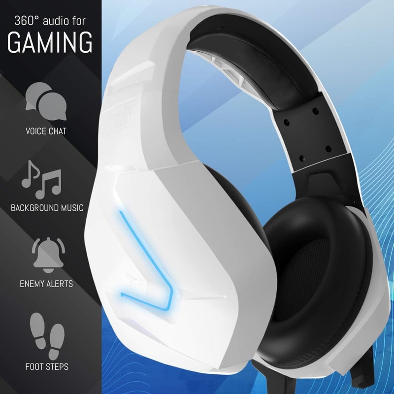 Orzly RX-H20 Gamer Fejhallgató PC, PS5, Xbox, Nintendo Switch Kompatibilitással - Vezetékes Gaming Headset Zajszűrő Mikrofonnal, Siberia Feh