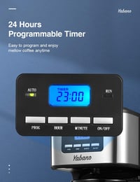 Yabano digitális kávéfőző időzítővel és érintőképernyővel, 1,5L, rozsdamentes acél 2