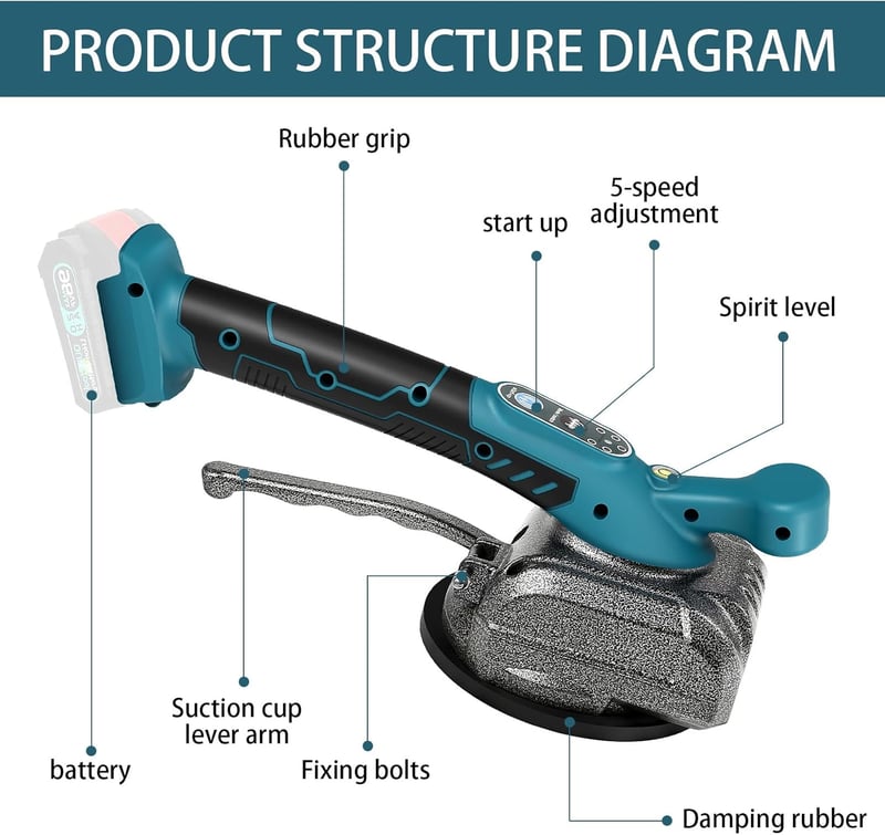 Makita 18V-os csempevibrációs gép, 5 sebességes, 60 kg teherbírású, nagy méretű lapokhoz
