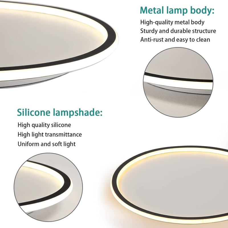MOONSEA Fekete LED Mennyezeti Lámpa 41,5 cm - Távirányítós, Fényerőszabályozható, 28W, 3000K-6000K Állítható Színhőmérséklet, Hálószobába, K