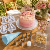 Set za rođendanske torte: silikonski kalupi 1-4 + rotirajući stalak + 8 nastavaka + topper + 24 ukrasa 1