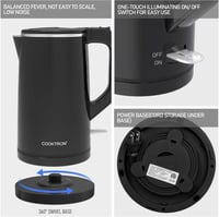 COOKTRON Rozsdamentes Acél Vízforraló 1,7L - Ultracsendes 30dB, Dupla Falú, Gyors Melegítés, BPA-mentes, Hideg Tapintású, Fekete 7