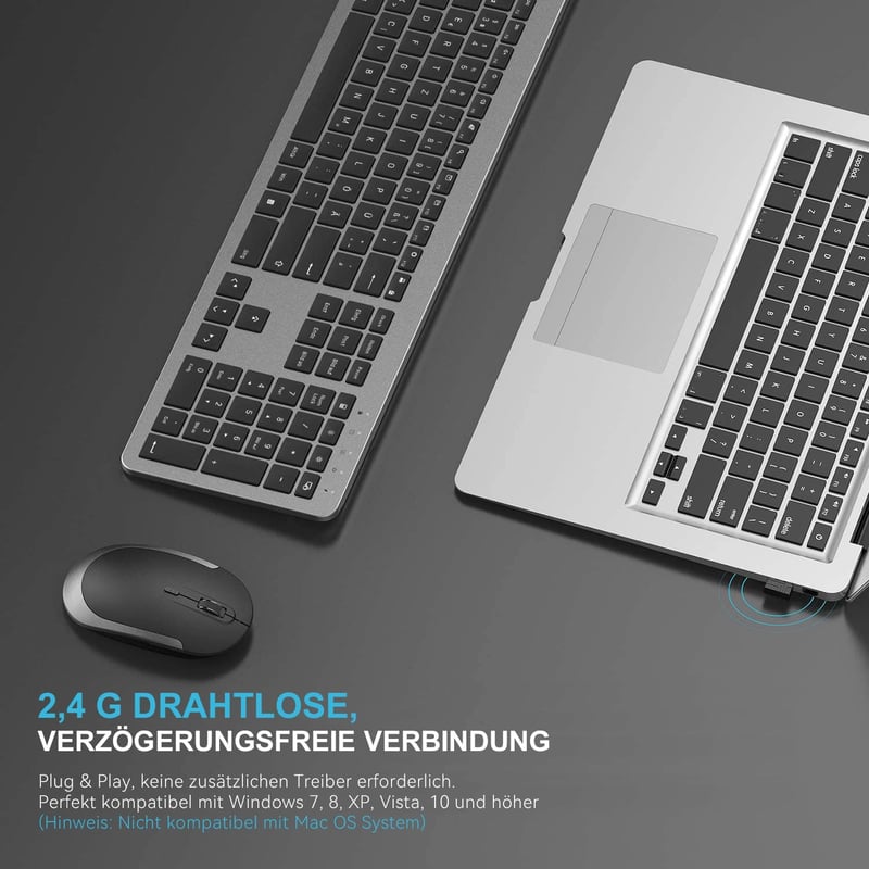 seenda SK38-3 Vezeték Nélküli Billentyűzet-Egér Szett, Ultravékony Tölthető, Ergonomikus, Szilikon Porvédővel, PC/Laptop/Smart TV Kompatibil
