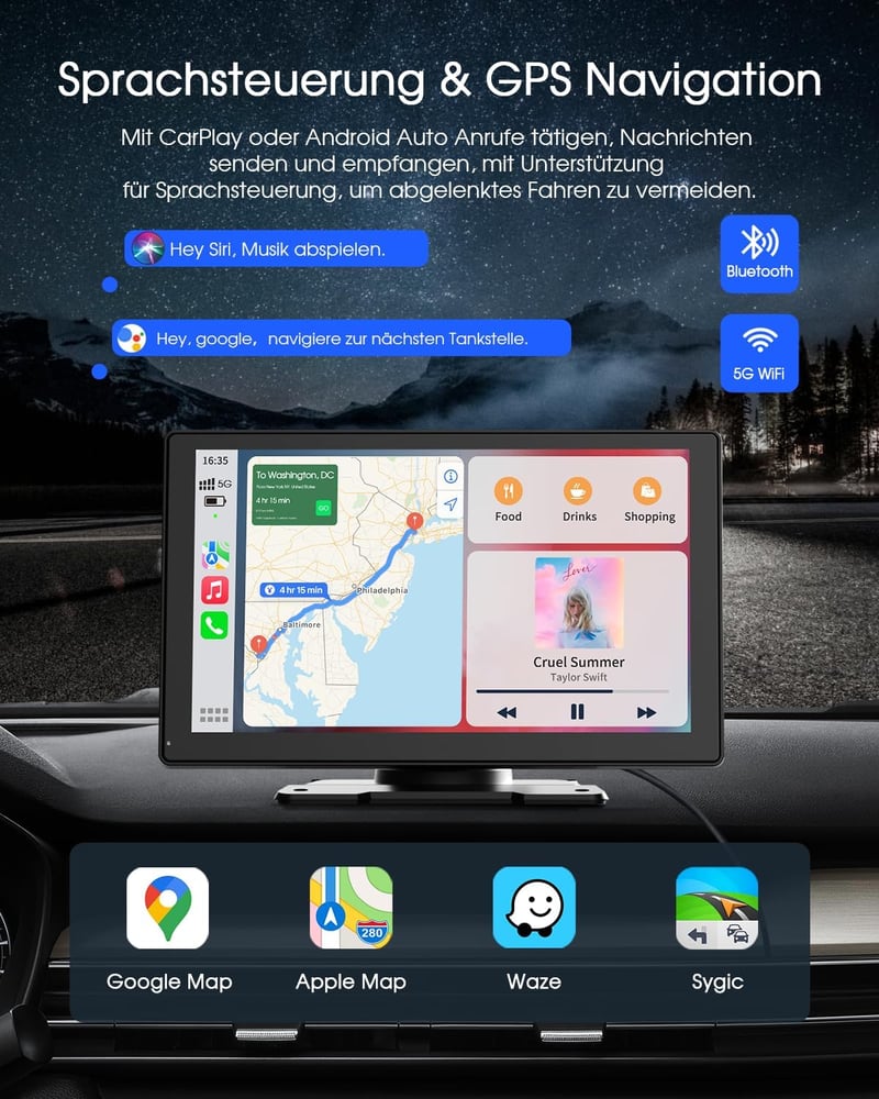 Avylet 9" Vezeték Nélküli CarPlay Autórádió 4K Menetrögzítővel - GPS Navigáció, Tolatókamera, Bluetooth Kihangosító, Tükrözés, Hangvezérlés