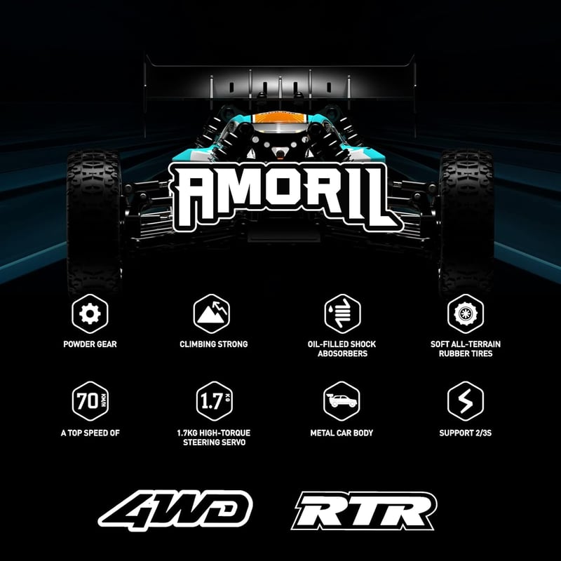 AMORIL 1:14 Távirányítós Autó Felnőtteknek, 70+ km/h Sebességű RC Versenyautó, 4x4 Monster Truck Buggy Olajlengéscsillapítóval, Kék