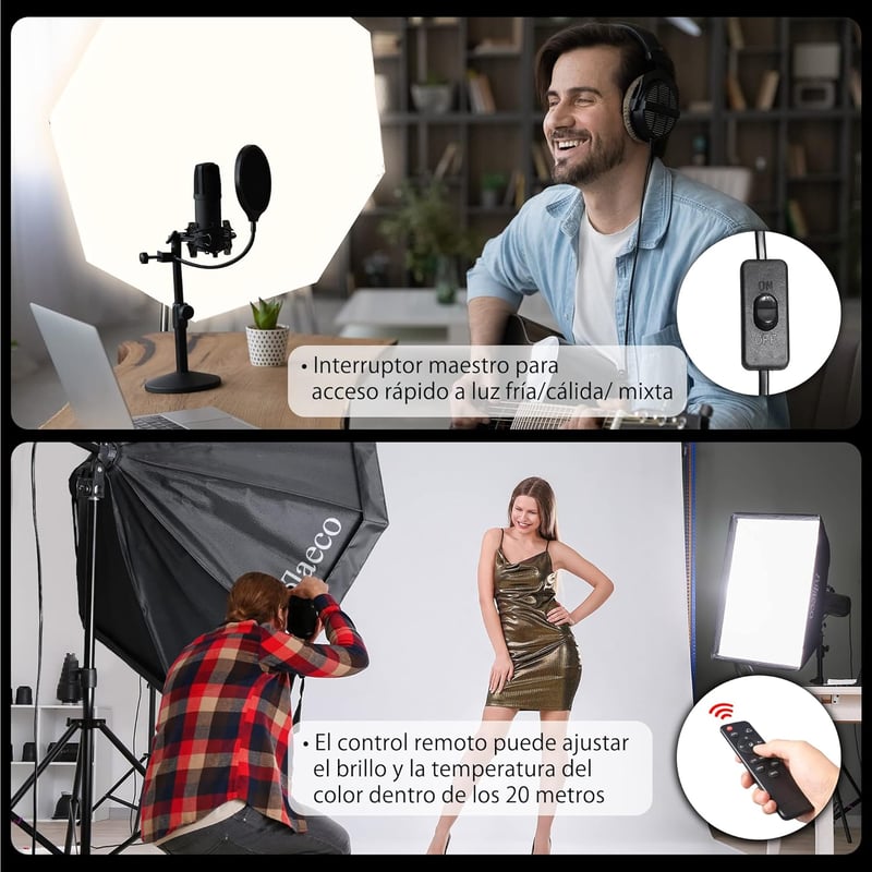 Potaeco Stúdió Világítás Szett 2db Oktogon Softbox LED 150W Távirányítóval Állítható Állvánnyal Fotózáshoz Videózáshoz