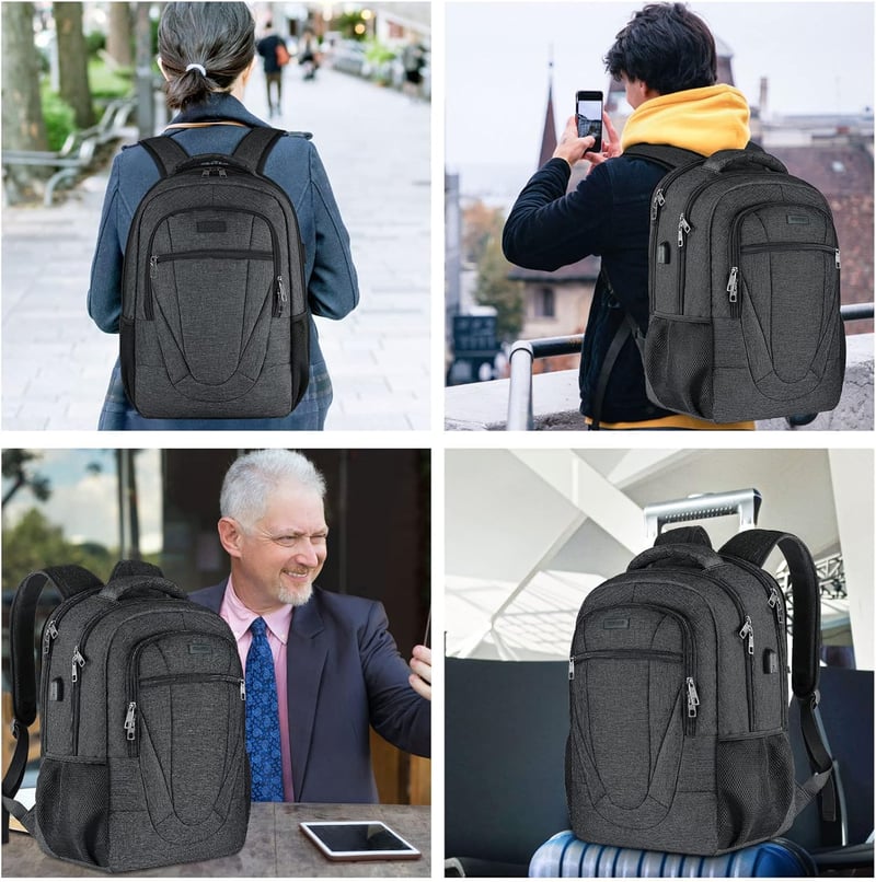 BIKROD Férfi Hátizsák 17,3" Laptoptartóval - Vízálló Iskolatáska Tiniknek USB Töltőporttal, Nagy Kapacitású Utazó Hátizsák Lopásgátló Zsebbe